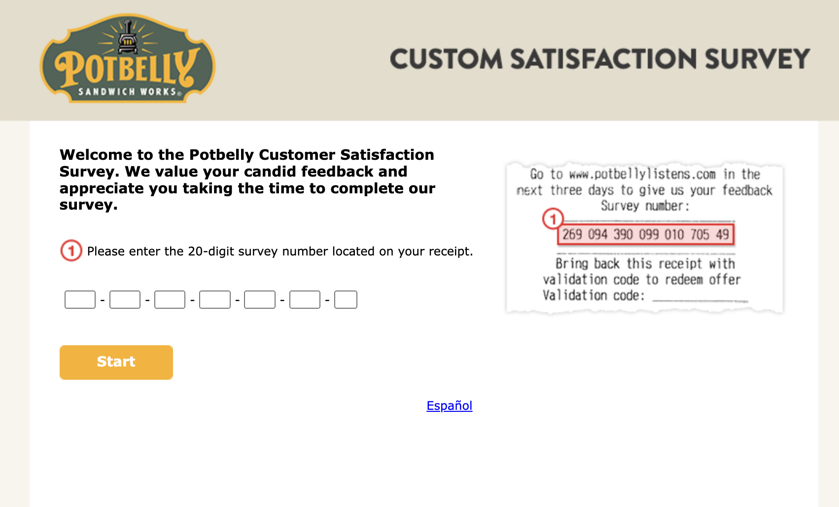 PotbellyListens is a customer feedback survey